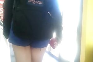 Cute Asian botheration going up in short shorts