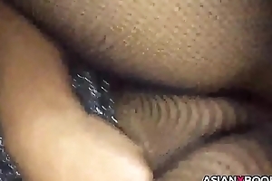 Asian babe on touching fishnet pantyhose teasing