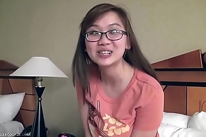 Cute busty asian fixture fngers in glasses