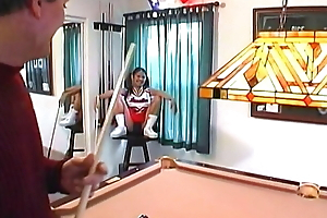 Horny small tit cheerleader honey on pool table sucking and fucking cock