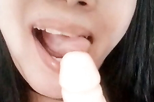 Dildo lover's hungry horny mouth, attracting throw over Asian girl (chillax)