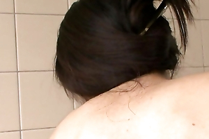 Japanese brunette naked Emiko Koike masturbate in bathroom uncensored