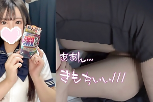 Cute Japanese girl who feels so immensely after being poked a lot respecting a coarse condom.