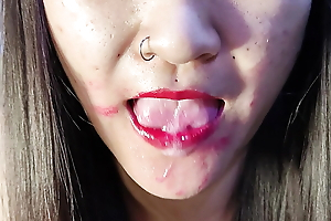 JOI sloppy asian tattoed spit with the addition of tongue fetish play
