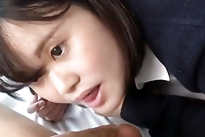 An ordinary Japanese 18-year-old female student in unchangeable gives a blow job and a vaginal cum shot Gonzo uncensored