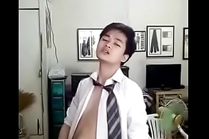 Cute Chinese Twink Strips Thither and Cums